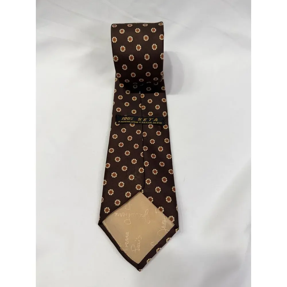 Vintage Jean Pierre Paris 100% Silk Tie Brown Medallion Italy 80s 90s 3